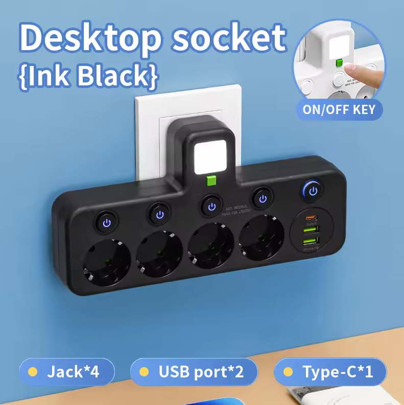 Taffware Stop Kontak LED Light USB Type C EU Plug 10A 220V 2500W - LH-8625U Gambar produk Taffware Stop Kontak LED Light USB Type C EU Plug 10A 220V 2500W - LH-8625U