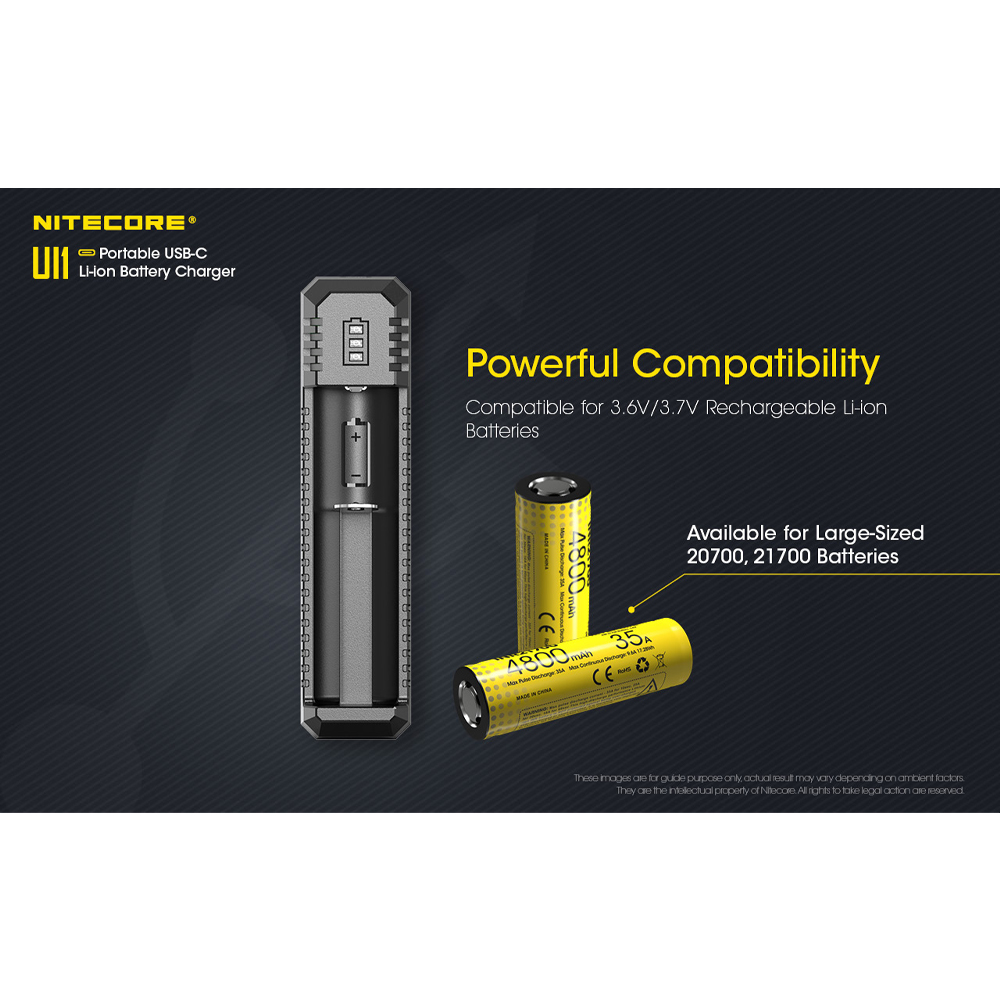 Gambar produk NITECORE Charger Baterai 1 Slot 18650 21700 Li-Ion IMR with LED Light - UI1