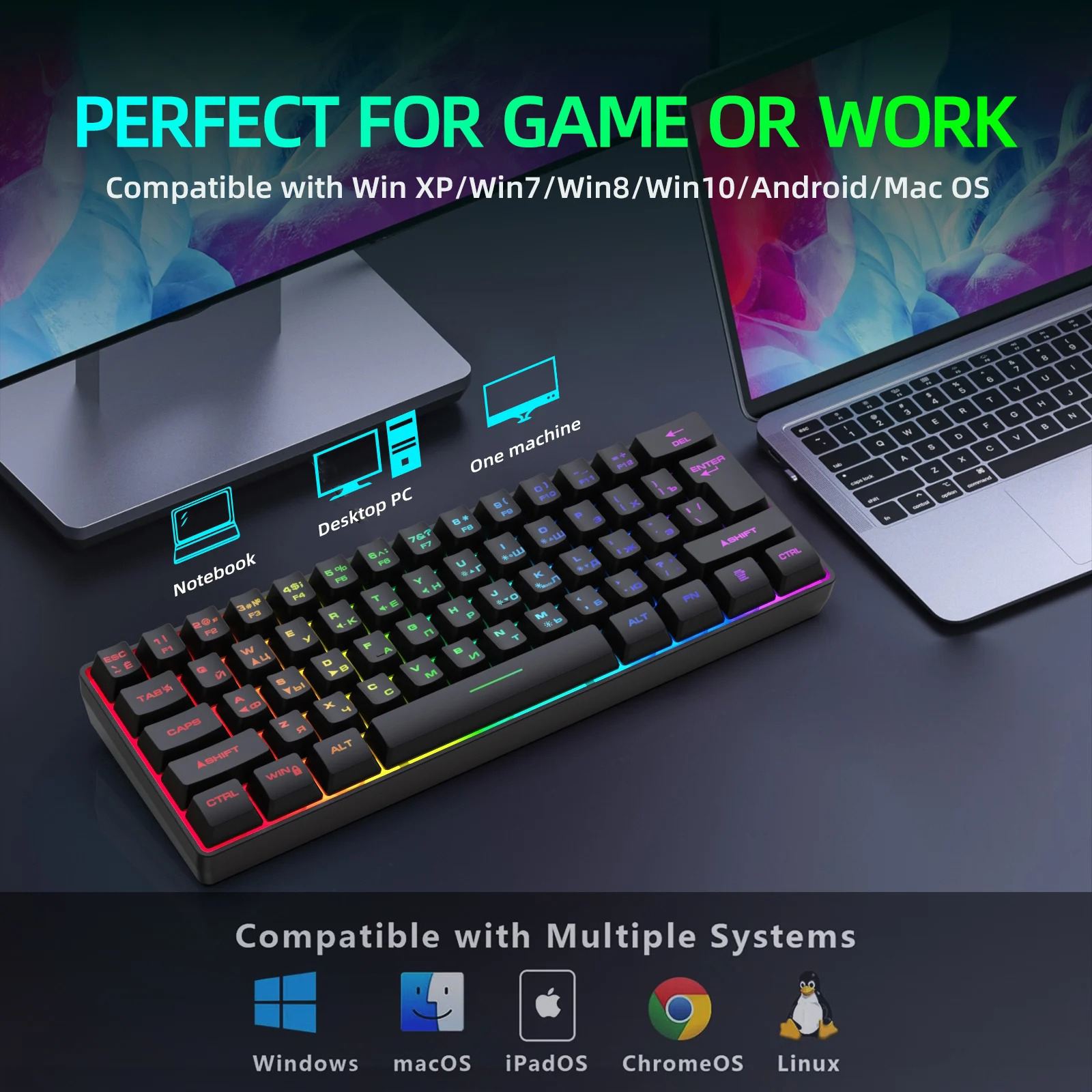 Mechova Keyboard Gaming RGB Mechanical Feel 61 Key Wireless 2.4G - K401 Gambar produk Mechova Keyboard Gaming RGB Mechanical Feel 61 Key Wireless 2.4G - K401
