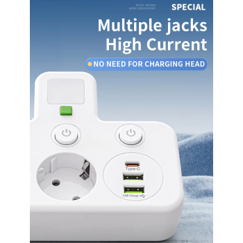 Gambar produk Taffware Stop Kontak LED Light USB Type C EU Plug 10A 220V 2500W - LH-8625U