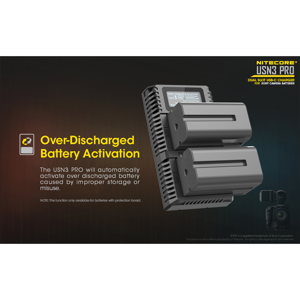 Gambar produk NITECORE Charger Baterai 2 Slot Sony NP-FM500H NP-F730 NP-F750 QC LCD - USN3 Pro