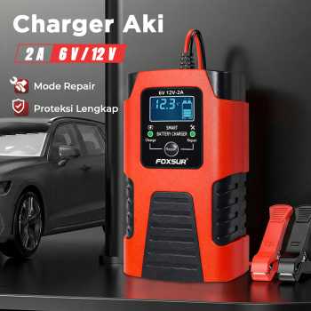Gambar produk FOXSUR Charger Aki Mobil Motor Intelligent Battery Charger 6V/12V 2A - FBC061202D