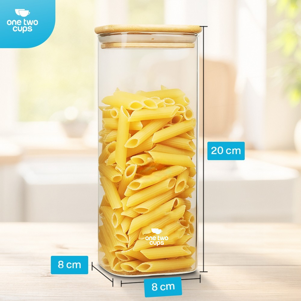 One Two Cups Toples Kaca Penyimpanan Makanan Kedap Udara Storage Jar 1L-8x8x20cm - HC1019 Gambar produk One Two Cups Toples Kaca Penyimpanan Makanan Kedap Udara Storage Jar 1L-8x8x20cm - HC1019