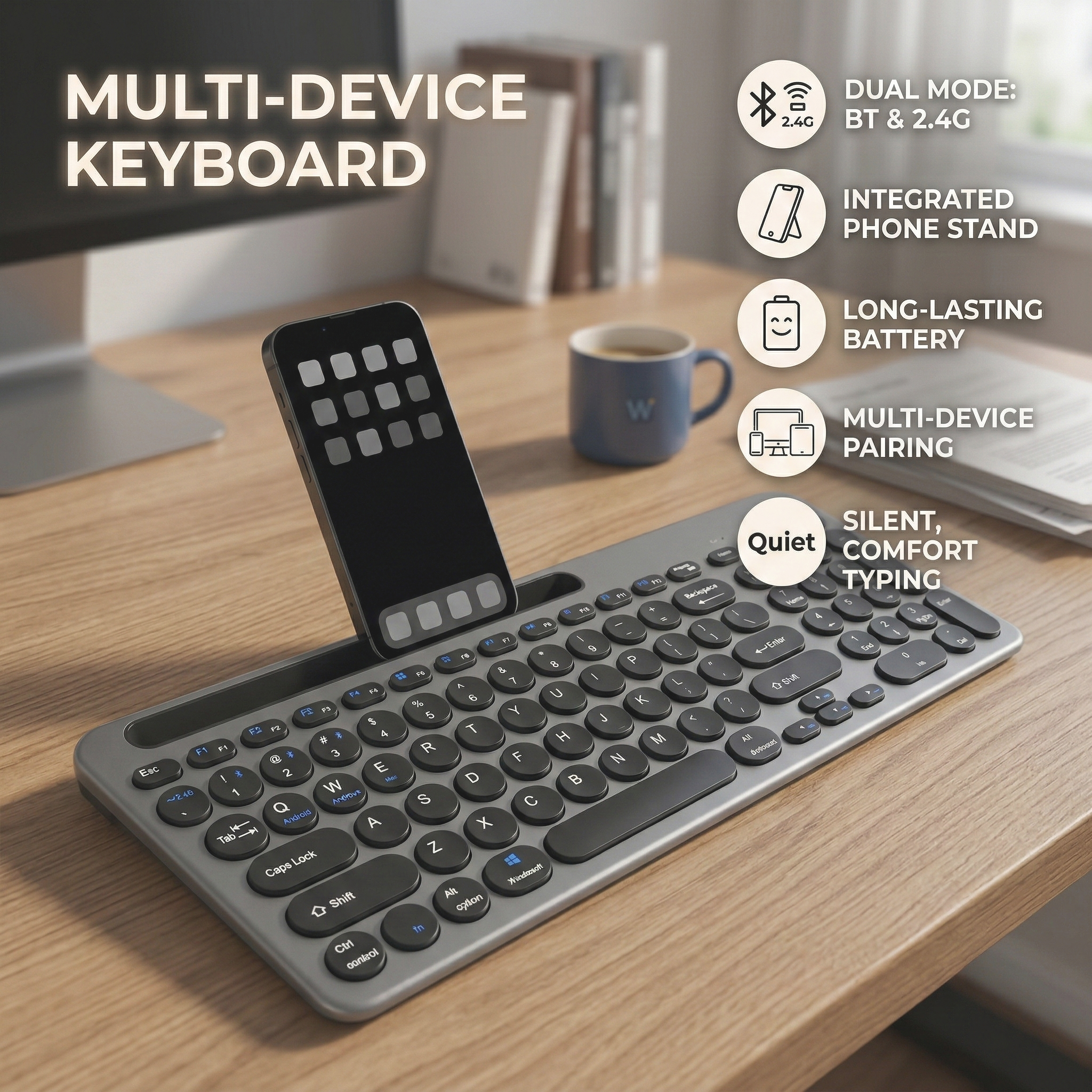 Gambar produk JOMAA Keyboard Dual Wireless Bluetooth 2.4G with Phone Stand Type C - MLD-570