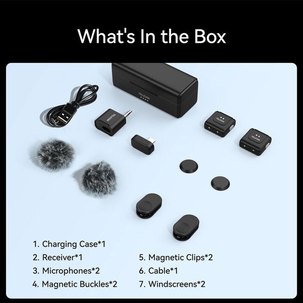 TELESIN Mikrofon Wireless Lavalier 2in1 Bluetooth Magnetic Clip Type C - P5-MCP-14 Gambar produk TELESIN Mikrofon Wireless Lavalier 2in1 Bluetooth Magnetic Clip Type C - P5-MCP-14