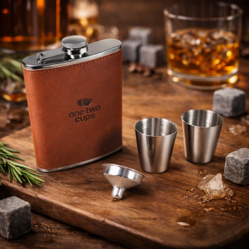 Gambar produk One Two Cups Botol Hip Flask Stainless Leather 7oz with Shot Glass - TAG7