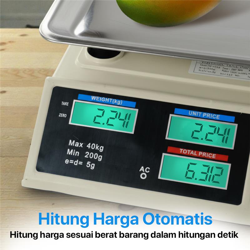 JIAHE Timbangan Buah Harga Digital Scale Pricing Dual LCD Display 40kg - 525 Gambar produk JIAHE Timbangan Buah Harga Digital Scale Pricing Dual LCD Display 40kg - 525