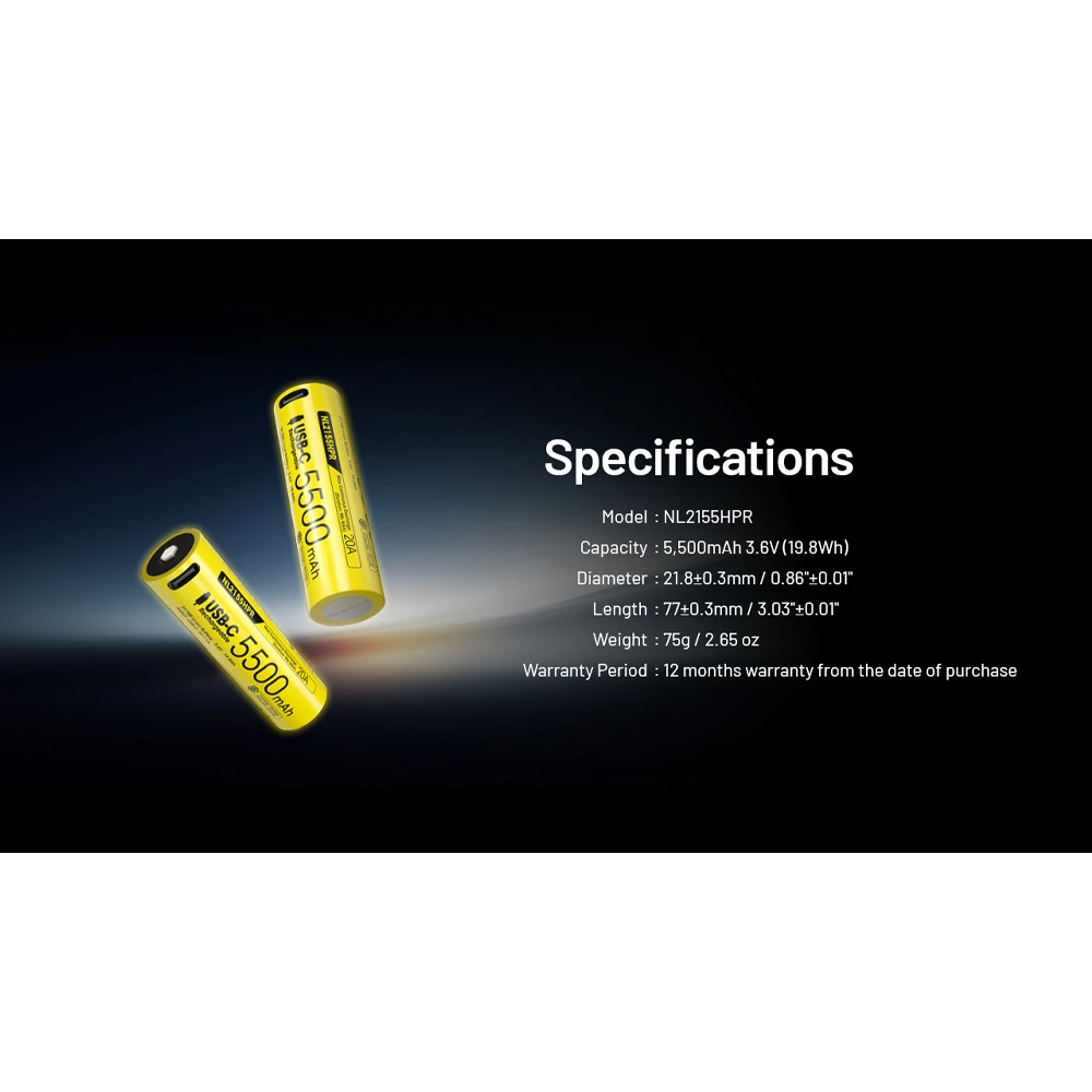 NITECORE Baterai Rechargeable 21700 3.6V 20A 5500mAh 1 PCS - NL2155HPR Gambar produk NITECORE Baterai Rechargeable 21700 3.6V 20A 5500mAh 1 PCS - NL2155HPR