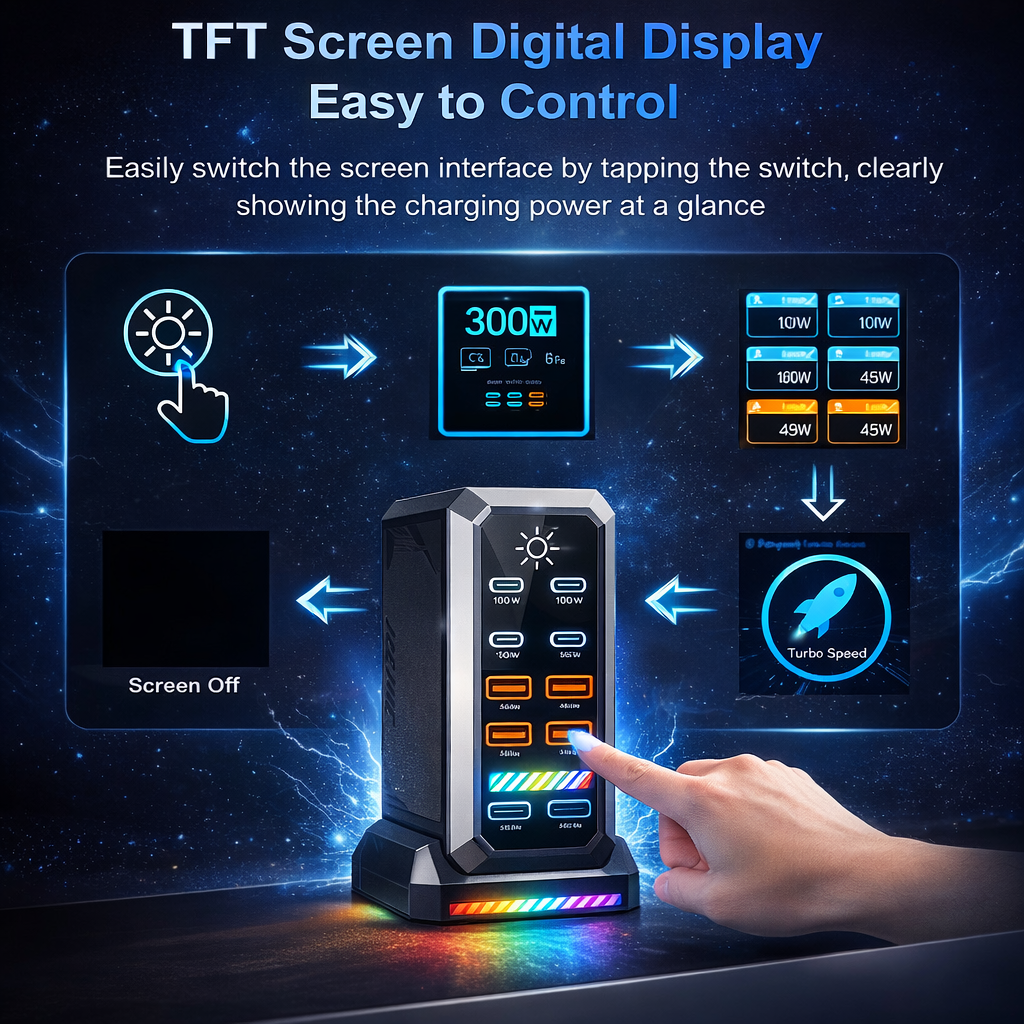 Asometech Charger Station Fast Charging LED Display Type C GaN 300W - YMX-300W Gambar produk Asometech Charger Station Fast Charging LED Display Type C GaN 300W - YMX-300W