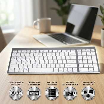 JOMAA Keyboard Dual Wireless Bluetooth Silent Click 2.4GHz Type C - MLD-580