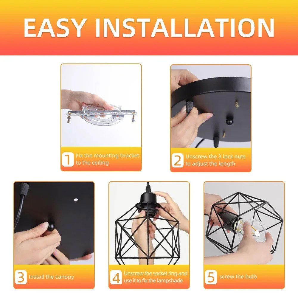 Depuley Lampu Gantung Vintage Pendant Light Adjustable Iron E27 - DE27 Gambar produk Depuley Lampu Gantung Vintage Pendant Light Adjustable Iron E27 - DE27