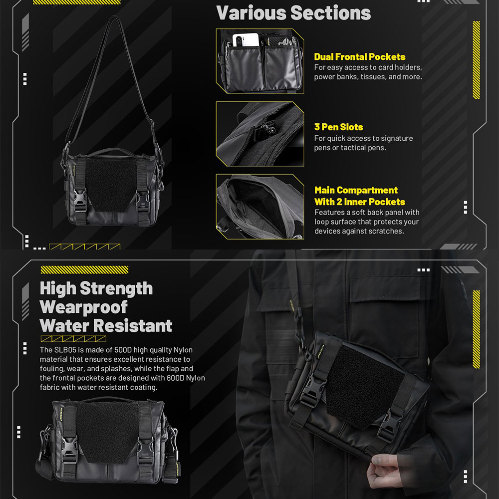 NITECORE Tas Sling Bag Tactical Modular Lightweight 500D Nylon 2L - SLB05 Gambar produk NITECORE Tas Sling Bag Tactical Modular Lightweight 500D Nylon 2L - SLB05