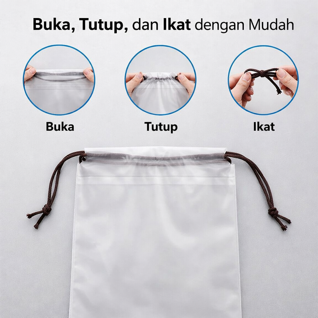 TaffPACK Kantong Plastik Travel Serut Drawstring Pouch 30x35cm 1 PCS - VB-71 Gambar produk TaffPACK Kantong Plastik Travel Serut Drawstring Pouch 30x35cm 1 PCS - VB-71