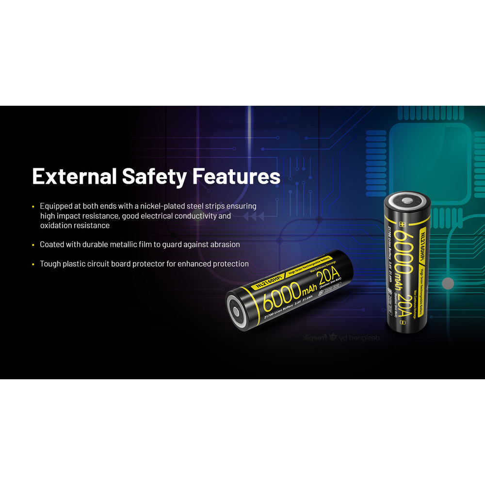 NITECORE Baterai Rechargeable 21700 3.6V 20A 6000mAh 1 PCS - NL2160HPi Gambar produk NITECORE Baterai Rechargeable 21700 3.6V 20A 6000mAh 1 PCS - NL2160HPi