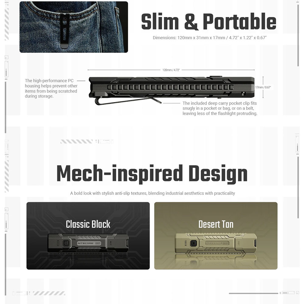 NITECORE Senter LED Flashlight 3 Color Rechargeable IP67 1500 Lumens - EDC07 Gambar produk NITECORE Senter LED Flashlight 3 Color Rechargeable IP67 1500 Lumens - EDC07