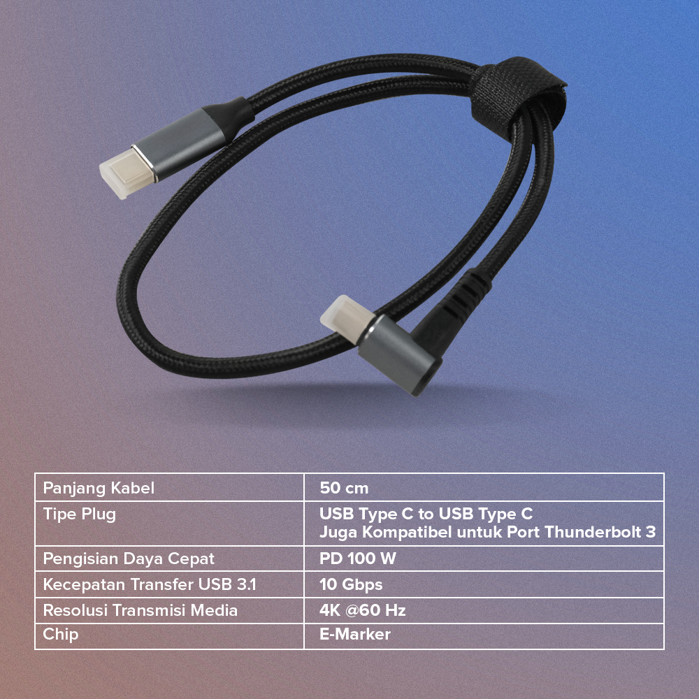 Gambar produk Zuck Kabel Data USB Type C to Type C Thunderbolt 3 PD 10Gbps 4K 50cm - ZD-31