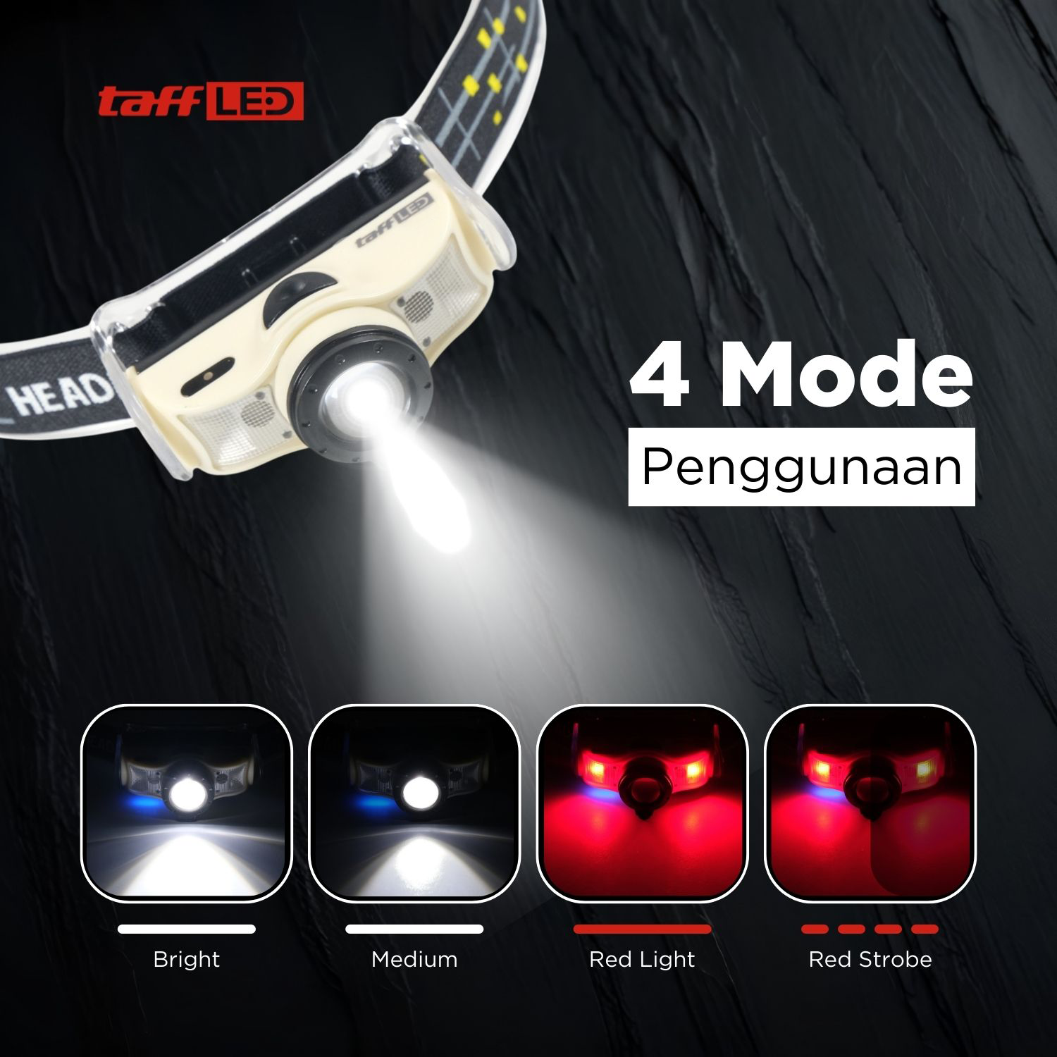 TaffLED Headlamp Flashlight Senter LED Kepala Rechargeable Sensor - HE52 Gambar produk TaffLED Headlamp Flashlight Senter LED Kepala Rechargeable Sensor - HE52