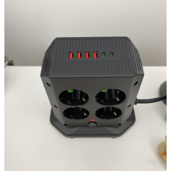 Gambar produk QIOMAN Stop Kontak Kabel USB Type C 3.4A 5V 2500W 4 Lubang EU Plug - QL12