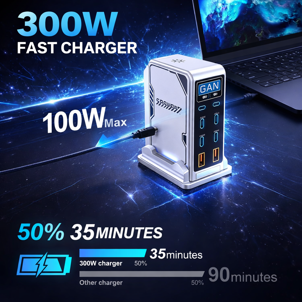 Asometech Charger Station Fast Charging LED Display Type C GaN 300W - YMX-300W Gambar produk Asometech Charger Station Fast Charging LED Display Type C GaN 300W - YMX-300W