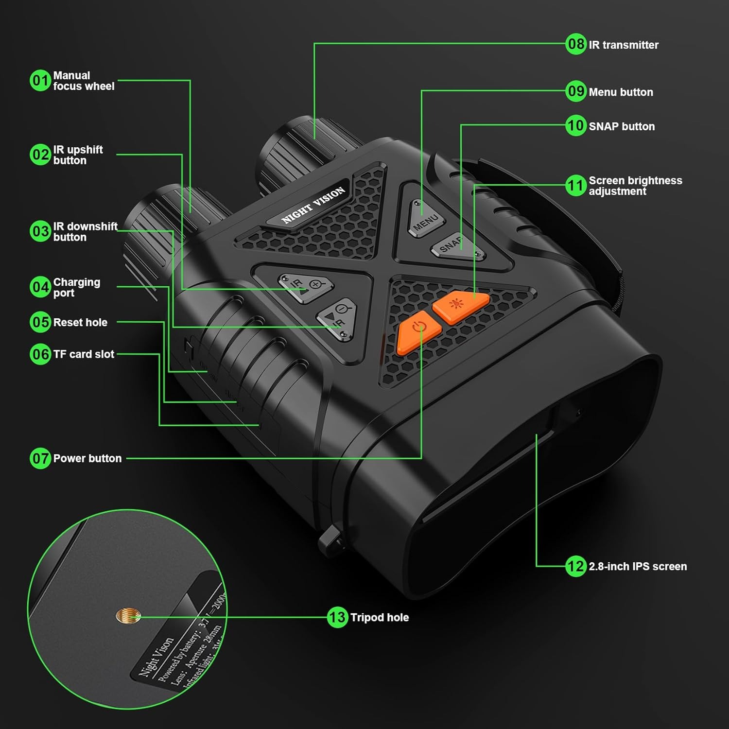 Inskam Teropong Binocular Night Vision 10x Zoom 2.8 Inch 2000mAh - R20 Gambar produk Inskam Teropong Binocular Night Vision 10x Zoom 2.8 Inch 2000mAh - R20