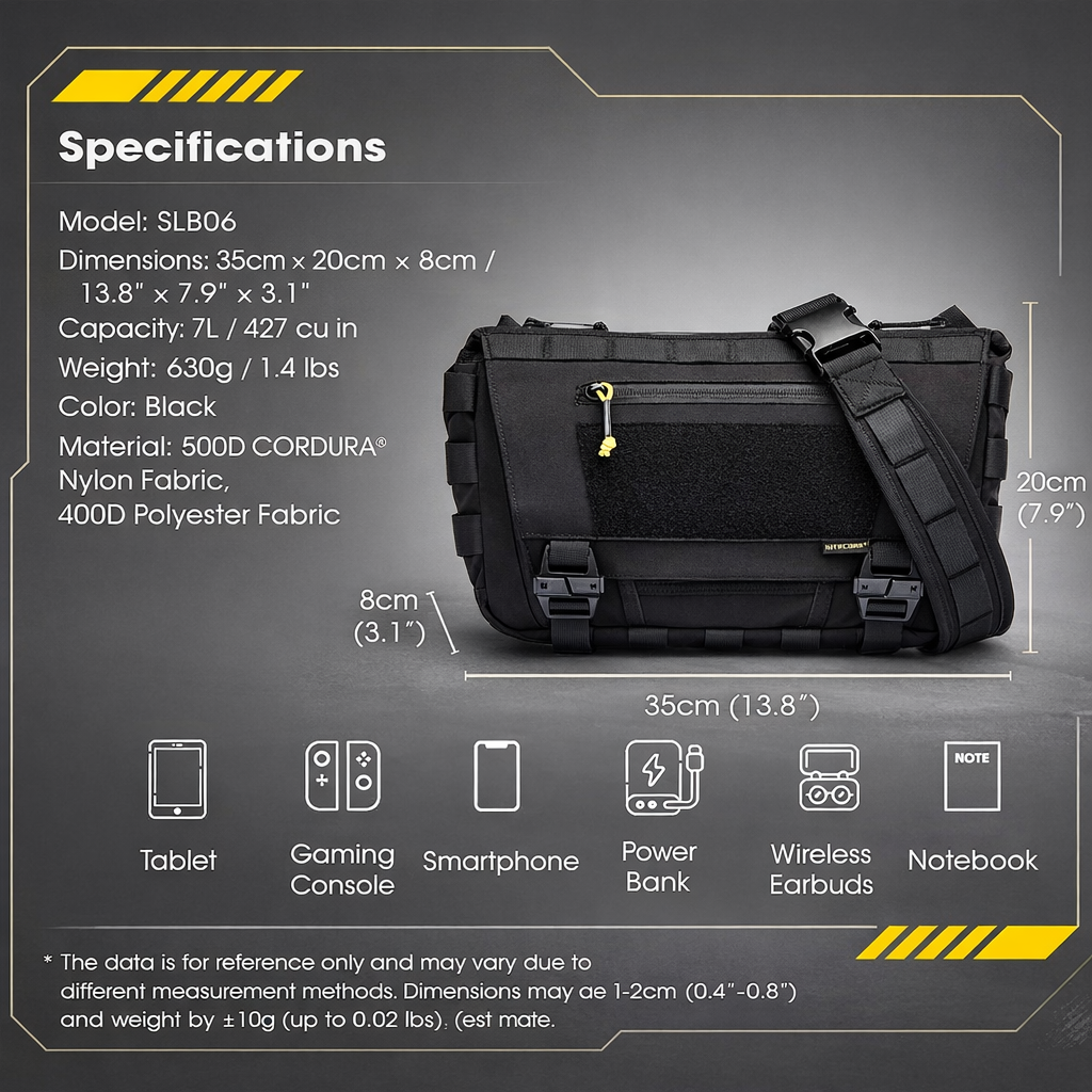 NITECORE Tas Sling Bag Tactical Modular Lightweight 500D Nylon 7L - SLB06 Gambar produk NITECORE Tas Sling Bag Tactical Modular Lightweight 500D Nylon 7L - SLB06