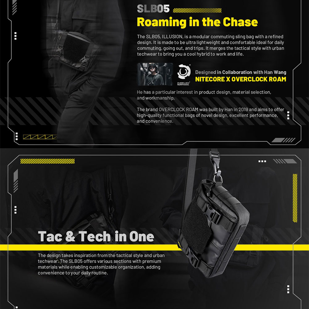 NITECORE Tas Sling Bag Tactical Modular Lightweight 500D Nylon 2L - SLB05 Gambar produk NITECORE Tas Sling Bag Tactical Modular Lightweight 500D Nylon 2L - SLB05