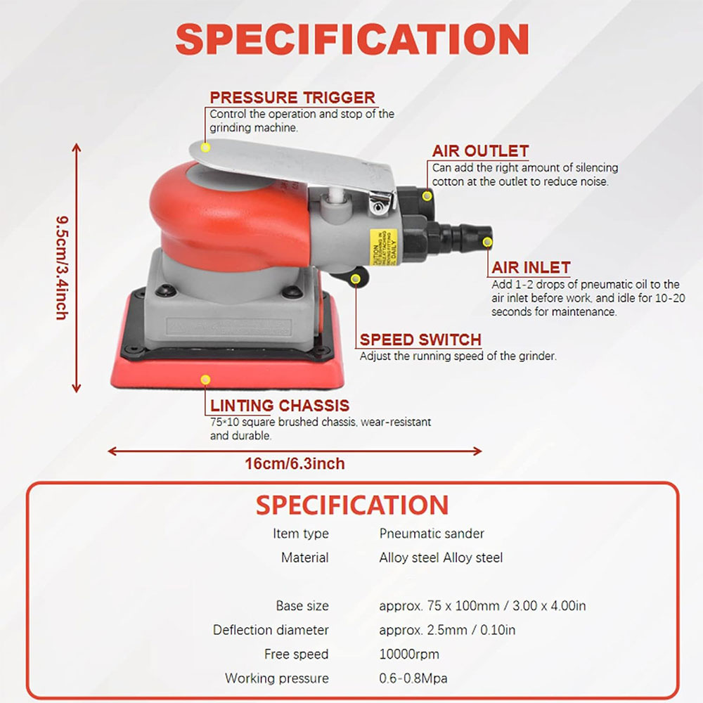 THETWOO Mesin Amplas Angin Air Orbital Sander Pneumatic Square - BG-75100D Gambar produk THETWOO Mesin Amplas Angin Air Orbital Sander Pneumatic Square - BG-75100D