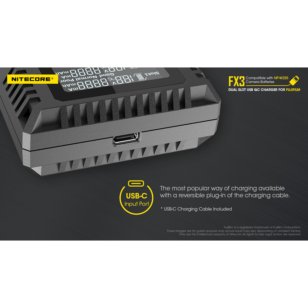 Gambar produk NITECORE Charger Baterai 2 Slot Fujifilm NP-W235 QC Digital Display - FX3