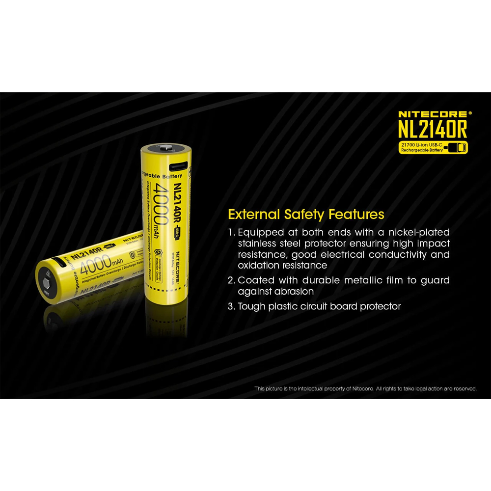 Gambar produk NITECORE Baterai Rechargeable Li-ion 21700 3.6V 5A 4000mAh 1 PCS - NL2140R