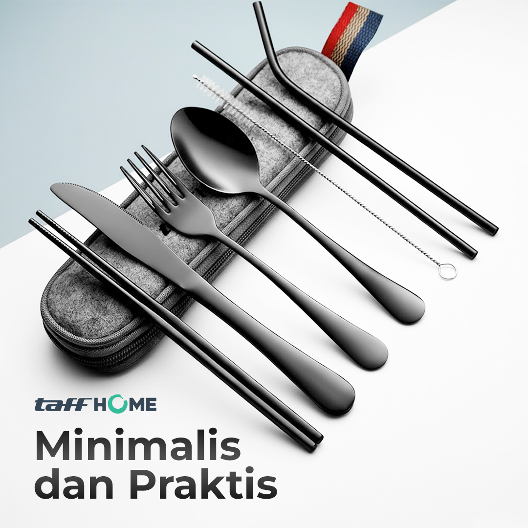 TaffHOME Set Perlengkapan Makan Sendok Garpu Pisau Sumpit Sedotan - EA02300 Gambar produk TaffHOME Set Perlengkapan Makan Sendok Garpu Pisau Sumpit Sedotan - EA02300