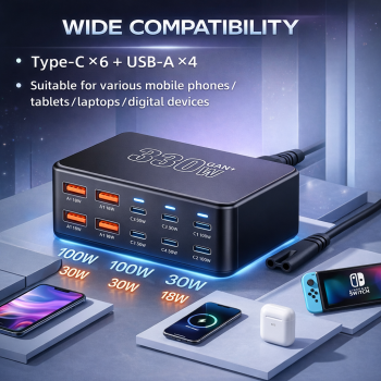 Gambar produk IHDAPP Charger Station Portable Fast Charging USB Type C 10 Port 330W - YFY-330C