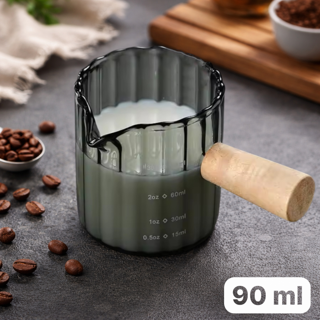 KESOTO Gelas Takar Kopi Espresso Shot Measuring Cup Wooden Handle 90ml - KS593 Gambar produk KESOTO Gelas Takar Kopi Espresso Shot Measuring Cup Wooden Handle 90ml - KS593