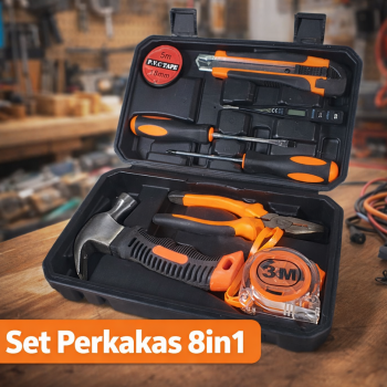 Alat Set Perkakas Tang Palu Obeng Cutter Meteran 8in1
