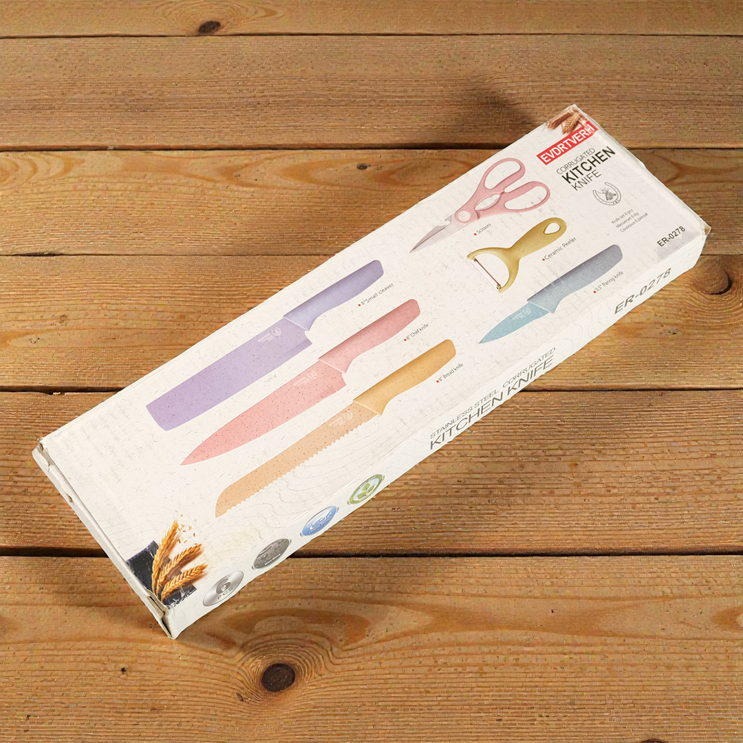 EVDRTVERH Set Pisau Dapur 6in1 Gunting Peeler Stainless Steel - ER-0278 Gambar produk EVDRTVERH Set Pisau Dapur 6in1 Gunting Peeler Stainless Steel - ER-0278