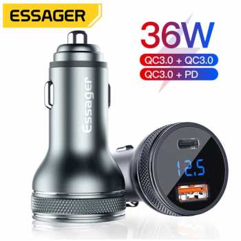 ESSAGER Car Charger Mobil Fast Charging PD QC 3.0 USB Type C Port 36W - ECCPQ-JG0G