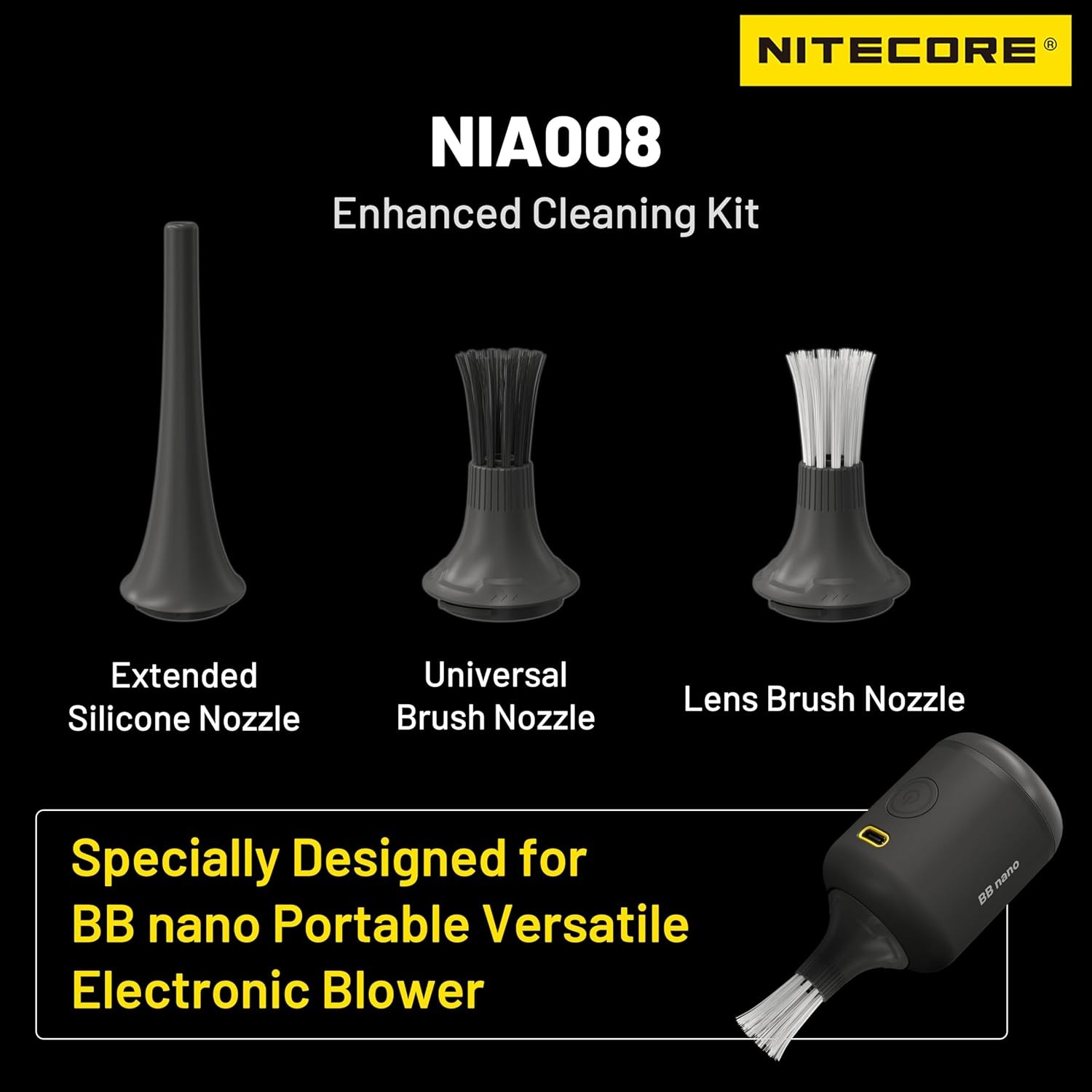 Gambar produk NITECORE Extension Vacuum Kit Brush Nozzle 3in1 for BB Nano Blower - NIA008 - Utama