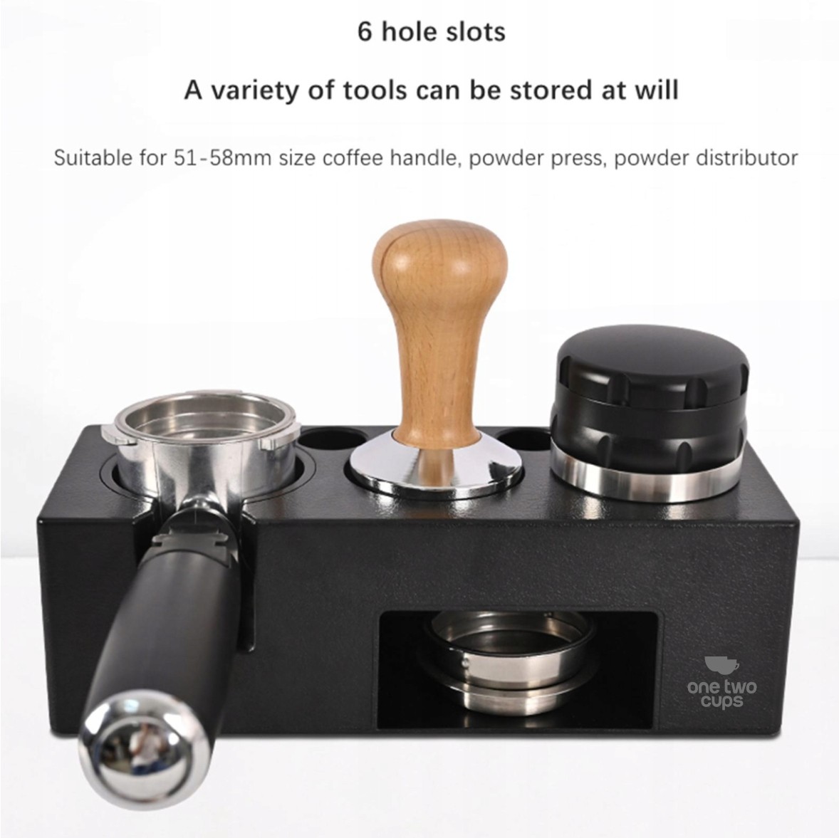 One Two Cups Coffee Tamper Station Espresso Portafilter Storage - BB-150 Gambar produk One Two Cups Coffee Tamper Station Espresso Portafilter Storage - BB-150