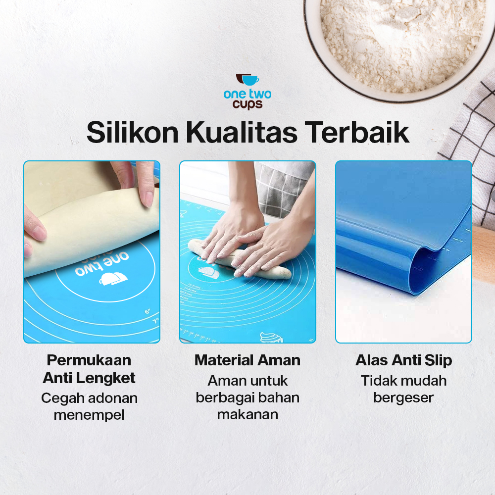 One Two Cups Alas Adonan Kue Fondant Silikon Baking Mat Anti Slip - JJ3873 Gambar produk One Two Cups Alas Adonan Kue Fondant Silikon Baking Mat Anti Slip - JJ3873