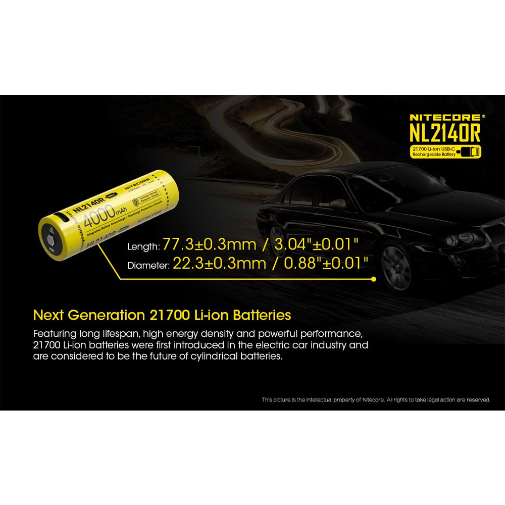 Gambar produk NITECORE Baterai Rechargeable Li-ion 21700 3.6V 5A 4000mAh 1 PCS - NL2140R