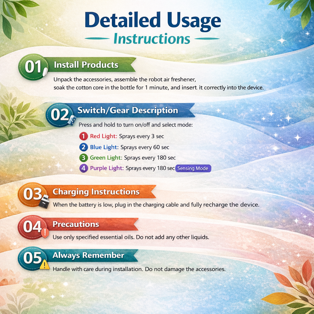 LANXUAN Parfum Mobil Robot AI Air Freshener 4 Mode Spray Aromatherapy - AF015 Gambar produk LANXUAN Parfum Mobil Robot AI Air Freshener 4 Mode Spray Aromatherapy - AF015