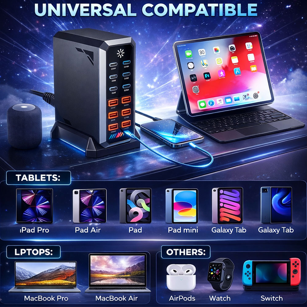 Asometech Charger Station Fast Charging Touch10 Port Type C GaN 660W - YMX-660W Gambar produk Asometech Charger Station Fast Charging Touch10 Port Type C GaN 660W - YMX-660W