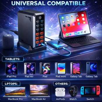 Gambar produk Asometech Charger Station Fast Charging Touch10 Port Type C GaN 660W - YMX-660W