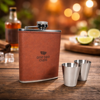 Gambar produk One Two Cups Botol Hip Flask Stainless Leather 7oz with Shot Glass - TAG7