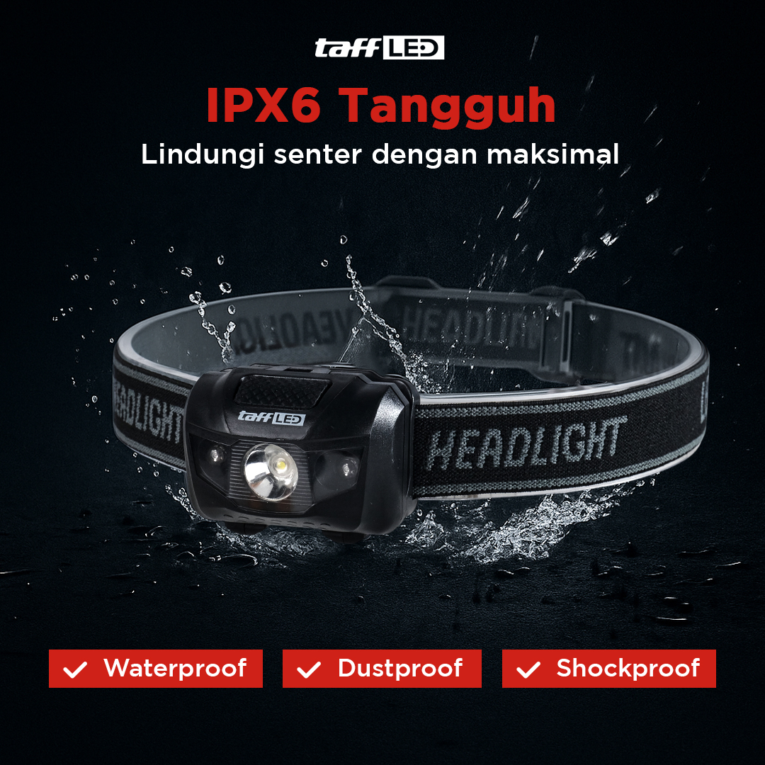 TaffLED Headlamp LED Outdoor Multifunction 3W Triple LED IPX6 - HE15 Gambar produk TaffLED Headlamp LED Outdoor Multifunction 3W Triple LED IPX6 - HE15
