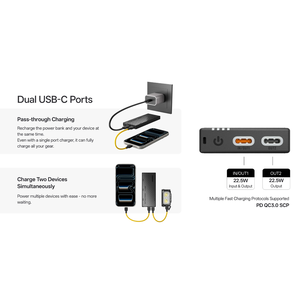 Gambar produk NITECORE Power Bank 10000mAh PD QC Carbon Fiber IPX7 USB Type C 22.5W - NB10000 Gen4