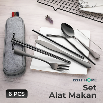 Gambar produk TaffHOME Set Alat Makan Sendok Garpu Pisau Sumpit Sedotan dengan Pouch - EA02300