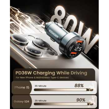 ESSAGER Car Charger Mobil Fast Charging LED USB Type C Port 80W - ES-CC10