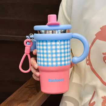 Baoluocc Botol Minum Tumbler Air Panas Dingin Handle Straw 600ml - ZY0269