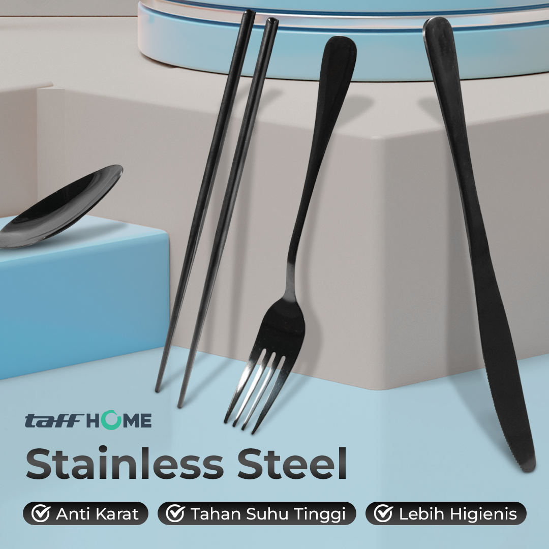 TaffHOME Set Perlengkapan Makan Sendok Garpu Pisau Sumpit Sedotan - EA02300 Gambar produk TaffHOME Set Perlengkapan Makan Sendok Garpu Pisau Sumpit Sedotan - EA02300