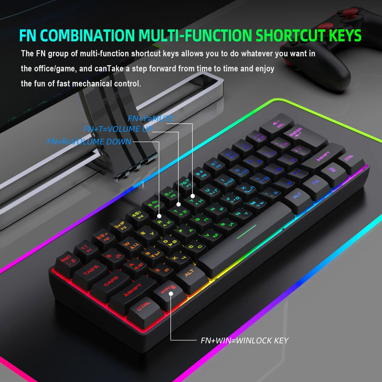 Mechova Keyboard Gaming RGB Mechanical Feel 61 Key Wireless 2.4G - K401 Gambar produk Mechova Keyboard Gaming RGB Mechanical Feel 61 Key Wireless 2.4G - K401